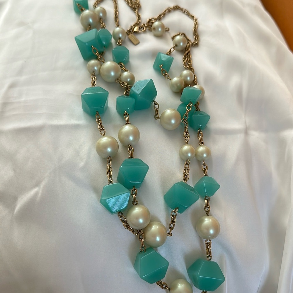 Kate Spade "It takes all sorts" Pearl & Mint blue Stones necklaces.